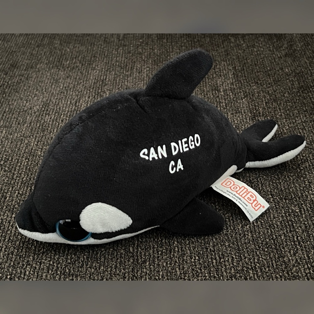 San Diego CA DolliBu Brand Orca Whale Small Plush Toy